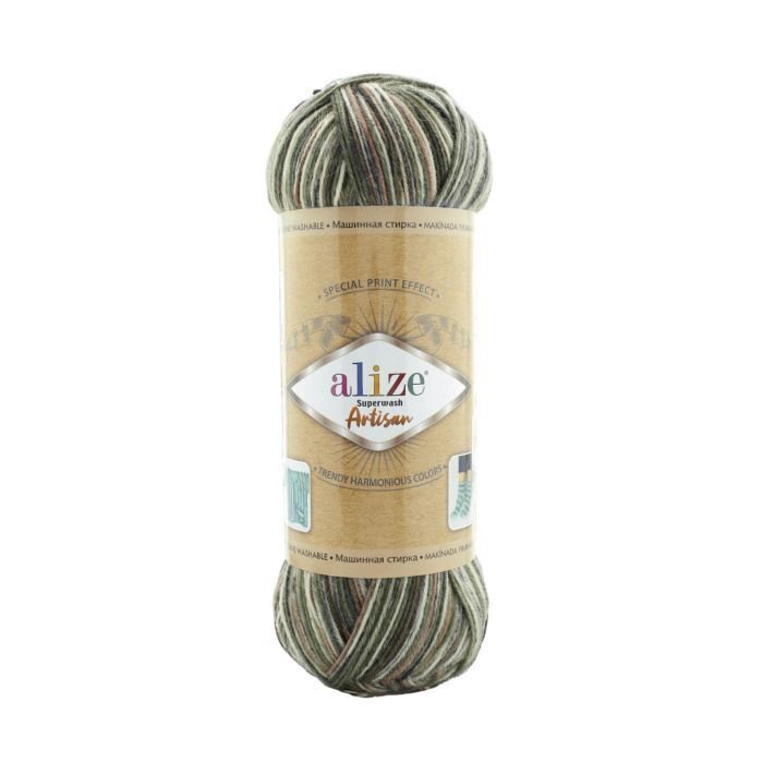 Alize Superwash Artisan -sukkalanka 9014 kirjava sammalenvihreä
