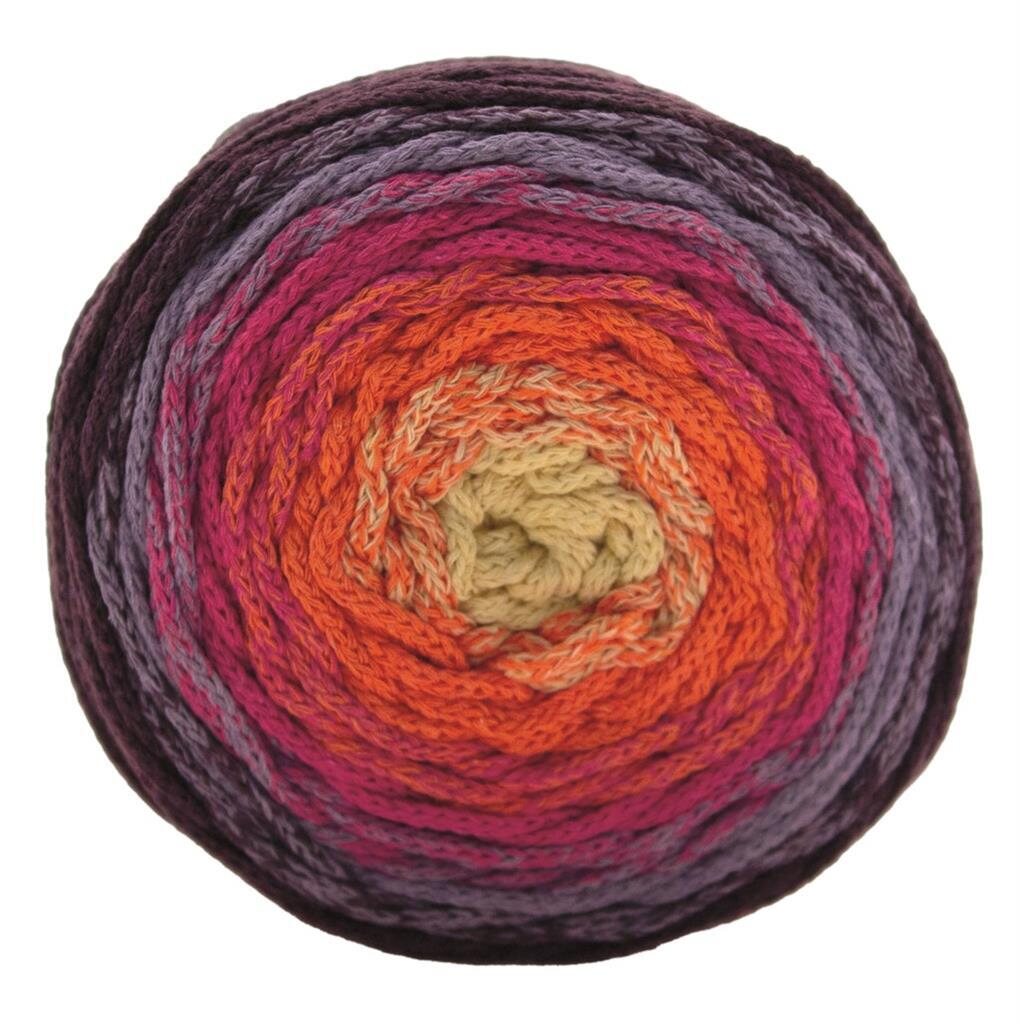 Macramé Cake Ball - kierrätyspuuvillalanka 01 violetti-pinkki-oranssi