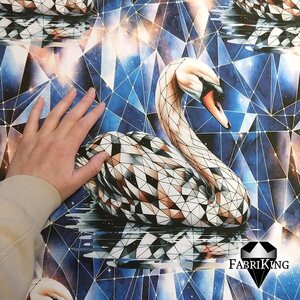 Fabriking Puuvillasatiini, Geometric Swan blue