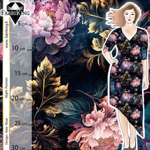 Fabriking Trikoo, Night Peonies blue