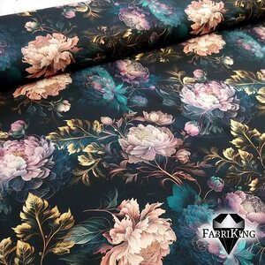 Fabriking Trikoo, Night Peonies blue