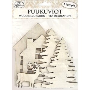 Talot ja kuuset puukuviot 5 kpl