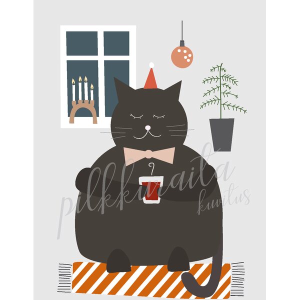 Pilkkuraita postikortti "Mustan kissan joulu"